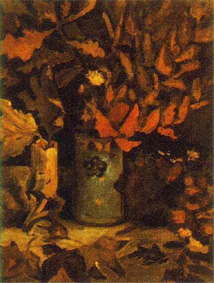 Vase With Dead Leaves Vincent Willem Van Gogh Oil Painting